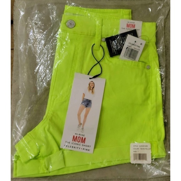 Celebrity Pink High Rise Mom Shorts Neon Yellow Size 15 32 - Picture 5 of 7